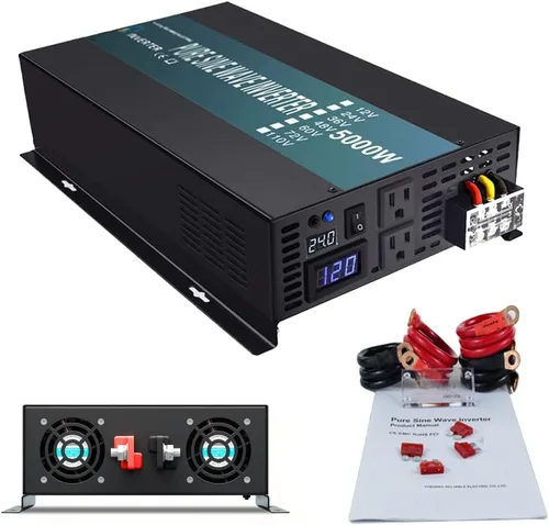 Vista 7 de WZRELB Inversor de corriente de onda sinusoidal pura de 2500 W, 12 VCC a 120 VCA, 60 Hz, salidas de CA duales, 2 puertos USB de 2.4 A y terminal