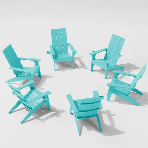 Vista 40 de MXIMU Silla Adirondack moderna resistente a la intemperie con portavasos, sillas de gran tamaño para hogueras Adorondic de plástico al aire libre