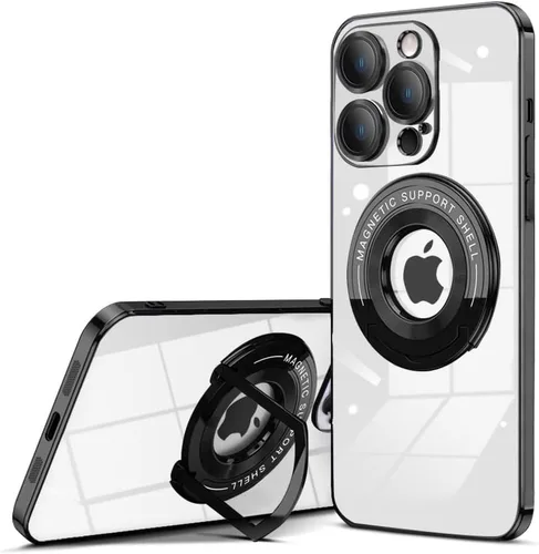 Vista 10 de QLTYPRI Funda magnética transparente para iPhone 15 compatible con MagSafe, soporte de anillo invisible, protección completa para lente de cámara