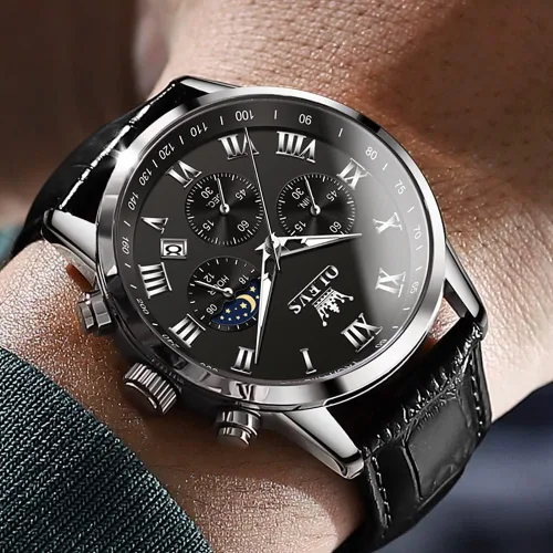 Vista 4 de OLEVS Relojes para hombre de vestir cronógrafo analógico cuarzo fase lunar para hombre luminoso impermeable relojes de pulsera masculinos