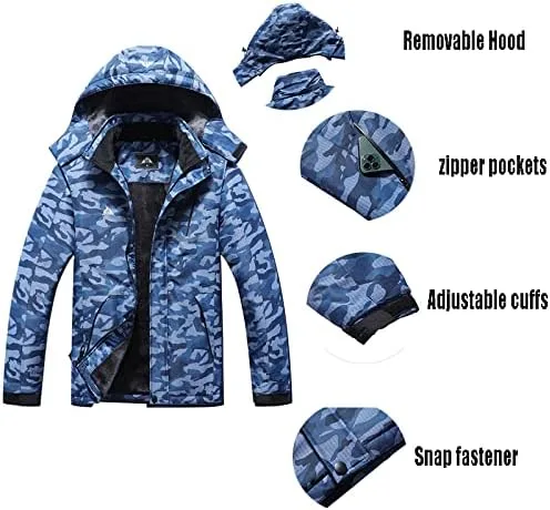 Vista 6 de Chaqueta de esquí impermeable para hombre, resistente al viento, cortavientos, abrigo de nieve cálido con capucha