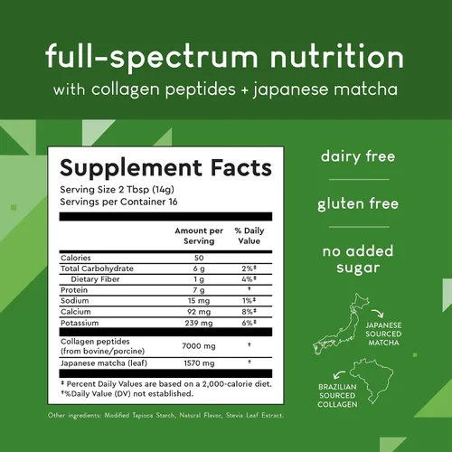 Vista 2 de 360 Nutrition Polvo de péptidos de colágeno hidrolizados Matcha, té verde matcha japonés para la salud intestinal, apoyo articular, energía, piel