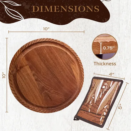 Vista 10 de K & R Salvamanteles de madera para ollas y sartenes calientes, tabla de cortar de acacia reversible de 10 x 10 pulgadas y bandeja para servir