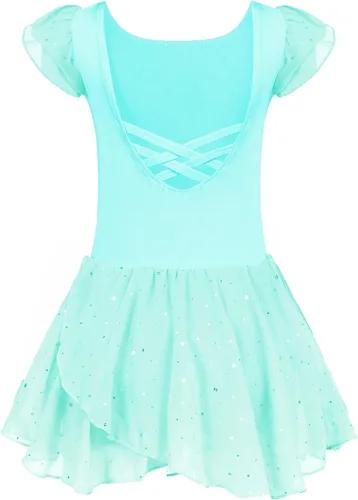 Vista 42 de Arshiner - Vestido de baile de ballet con mangas con volantes, leotardo de tutú con ruedo para niñas Lila