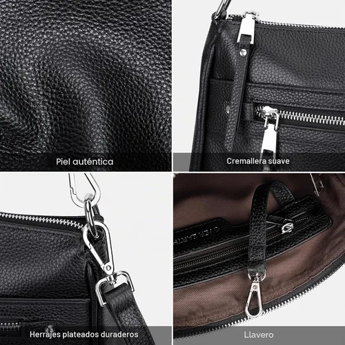 Vista 8 de Over Earth Soft Genuine Leather Crossbody Bags for Women with Multi Pockets 01-Negro