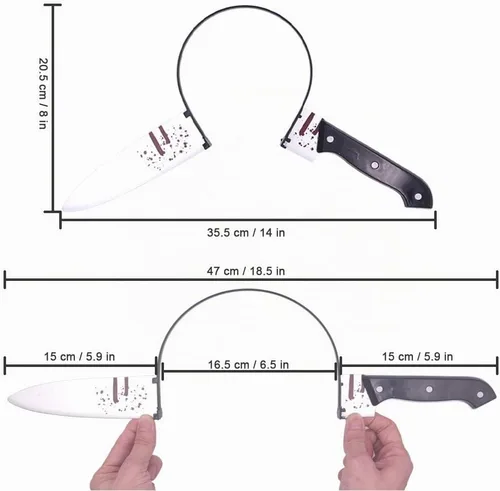 Vista 3 de Halloween Knife Scissors Syringe Headband Costume Accessory Bloody Cleaver Headband Funny Headwear Through Head