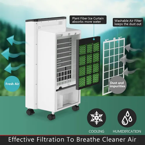 Vista 6 de FANTASK - Enfriador de aire portátil eléctrico, 3 modos, 3 velocidades y temporizador, ventilador con pantalla digital, caja de cristal de hielo