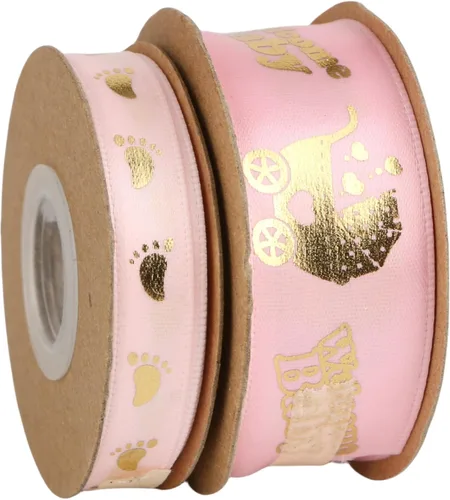 Vista 10 de Meseey 2 rollos en total de 20 yardas de cinta de bienvenida para bebé, cintas negras y doradas con estampado de pies para manualidades, pasteles