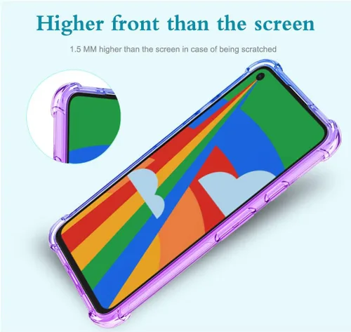 Vista 3 de Funda protectora para Google Pixel 5A 5G con protector de pantalla de vidrio templado, lindo degradado transparente delgado, a prueba de golpes, TPU