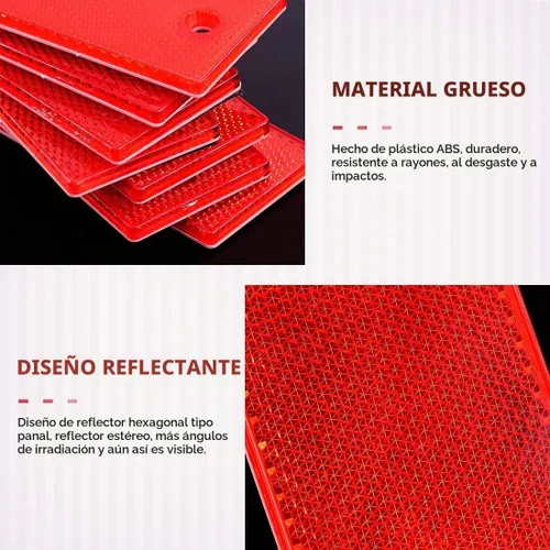 Vista 3 de Swpeet Reflector rectangular de plástico rojo universal adhesivo para coche, reflectores de puerta, reflectores de puerta para interior rojo, placa