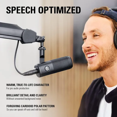 Vista 3 de Elgato Micrófono Wave DX XLR, optimizado para el habla, no requiere amplificador de señal, reduce el ruido no deseado, amplio ángulo de aceptación