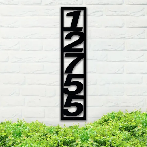 Vista 38 de Placa de dirección de metal personalizada, señales de números para placa de pared de casa, señal de dirección con nombre de calle, números de casa