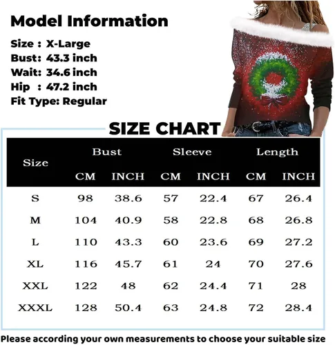 Vista 6 de GIANTHONG Sudaderas de Navidad para mujer, con hombros descubiertos, camisas de manga larga, cuello de piel, ropa de otoño e invierno