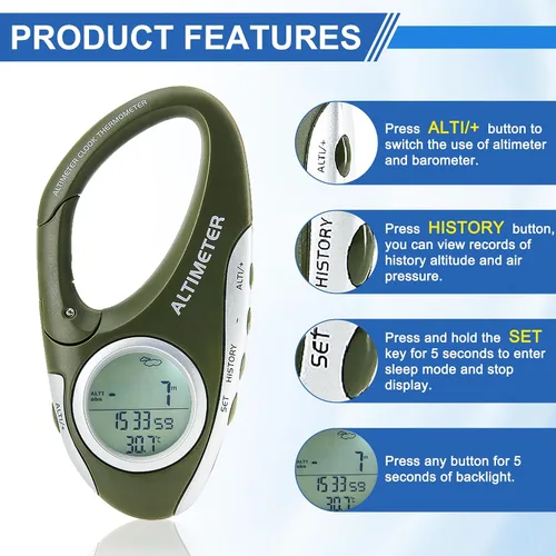 Vista 2 de Digital Altimeter Portable Compass with Weather Forecast Multi Function Altimeter Barometer for Hiking, Camping, RVs and Outdoor Activities