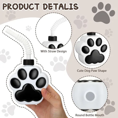 Vista 2 de Zubebe 12 tazas de patas de perro con pajitas y tapas a granel de plástico reutilizables de 10 onzas para perros, lindo estampado de patas