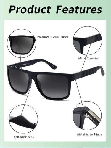Vista 4 de GLINDAR Gafas de sol polarizadas retro para hombres y mujeres, gafas de conducción cuadradas