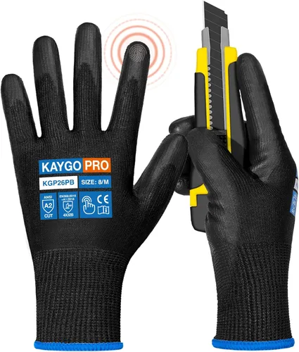 Vista 30 de KAYGO KG11PB - Guantes de trabajo de seguridad con revestimiento de poliuretano, 12 pares de guantes de punto sin costuras para hombres y mujeres