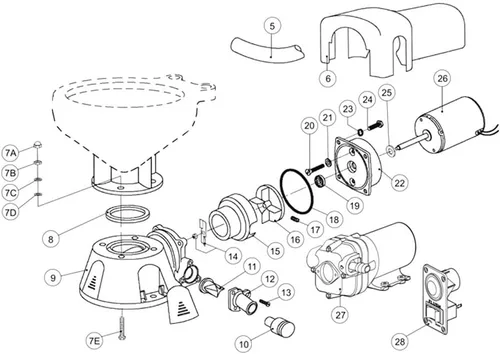 Vista 2 de Jabsco 37255 Series, kit de conversión de inodoro manual a eléctrico marino con bomba de admisión, descarga silenciosa