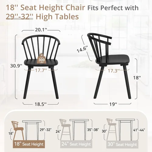 Vista 2 de LUE BONA Juego de 2 sillas de comedor negras, sillas de comedor de madera estilo granja con respaldo semicircular, silla de comedor con husos