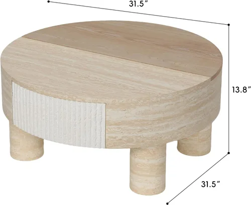 Vista 2 de ø Mesa auxiliar redonda de mármol sintético de 31.5 pulgadas con espacio de almacenamiento para sala de estar, moderna mesa de centro circular 31.5