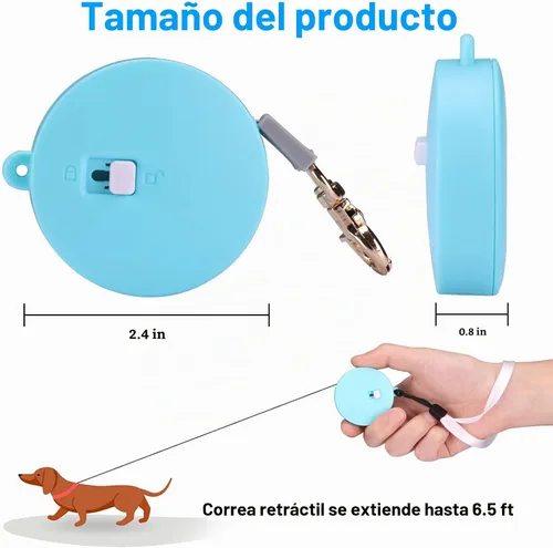 Vista 2 de Correa retráctil para perros pequeños y gatos de hasta 11 libras con cinta de nailon fuerte antitirones de 6.5 pies, manos libres, mini correa Azul