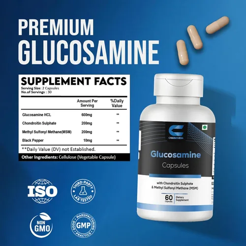 Vista 5 de Cápsulas de glucosamina con condroitina y MSM - Apoya la salud de las articulaciones y los músculos, el bienestar general y el apoyo inmunológico*