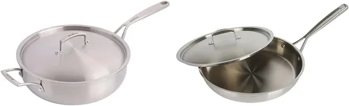 Vista 8 de Babish Sartén de acero inoxidable de tres capas de grado profesional con tapa, 5 cuartos de galón y cubiertos de acero alemán de alto carbono