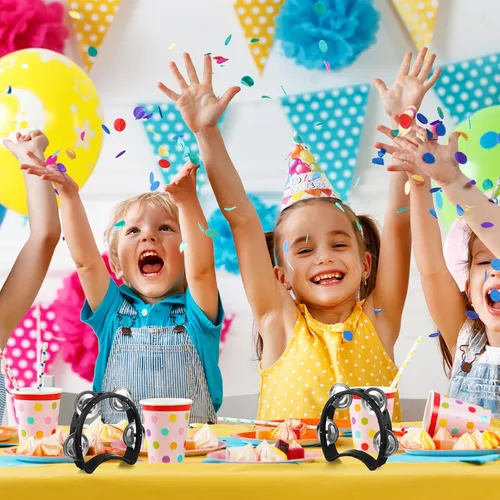 Vista 4 de Paquete de 30 Panderetas para Niños Adultos Tamborines Instrumento Musical Generadores de Ruido 4 Campanas Panderetas de Mano para Fiestas Navideñas
