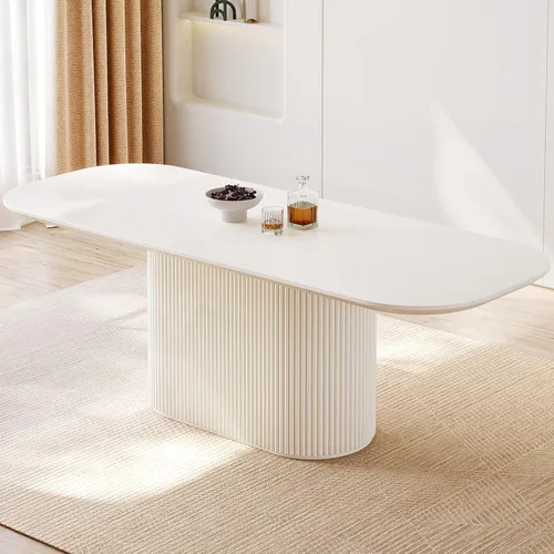 Vista 41 de Mesa de comedor ovalada de 63 pulgadas para 2-6 personas, mesa de cocina negra moderna, mesa de comedor rectangular de lujo, mesa de comedor