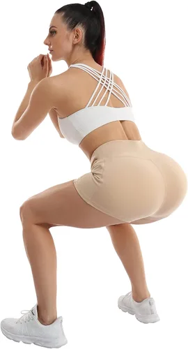 Vista 5 de CHRLEISURE Spandex Yoga Shorts with Pockets for Women, High Waisted Workout Booty Shorts 3in
