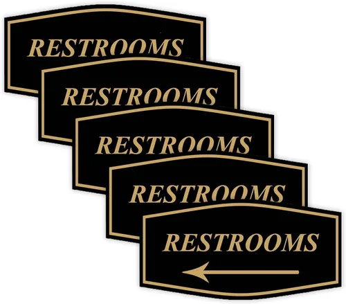 Vista 8 de Fancy Restrooms - Letrero de flecha izquierda (negro), pequeño, 1 paquete