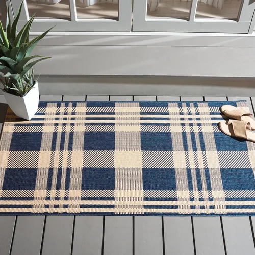 Vista 14 de SAFAVIEH Alfombra Lavable para Exteriores Colección Courtyard - 2'3" x 4', Beige y Azul, Patrón a Cuadros, No Desprende Pelusa y Fácil Limpieza