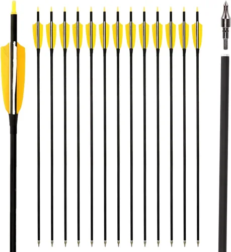 Vista 8 de LWANO Flechas de Carbono de 30" - Flechas de Tiro con Arco para Práctica de Tiro al Blanco y Caza con Plumas de Pavo de 4" Spine 500 para Arco