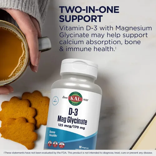 Vista 5 de KAL Vitamina D3 y glicinato de magnesio, fórmula de absorción mejorada con BioPerine, apoyo para la salud muscular y ósea, apoyo inmunológico y más