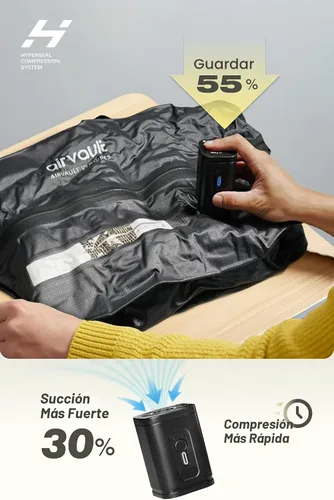 Vista 2 de AirVault - Bolsa de viaje de compresión al vacío reutilizable para maleta y mochila, reciclada, IPX8, impermeable, ahorradora de espacio