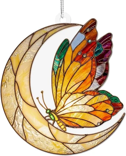 Vista 9 de Adorno de Navidad acrílico de mariposa con efecto vitral, atrapasoles colgante de ventana para familiares y amigos, decoraciones de Navidad, regalo