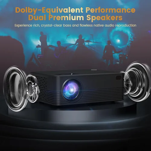 Vista 4 de Mini proyector, proyector portátil con WiFi y Bluetooth, proyector inteligente para exteriores con cable HDMI, 300 ANSI, compatible con cine en casa