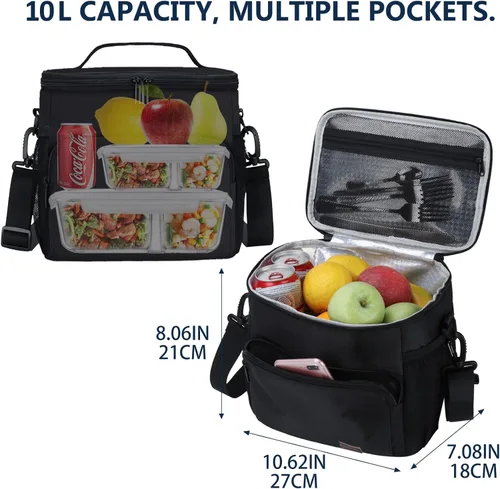 Vista 2 de Gloppie Fiambrera para hombres Bolsa de almuerzo para mujeres, a prueba de fugas almuerzo refrigerador bolsa negro gran almuerzo térmica
