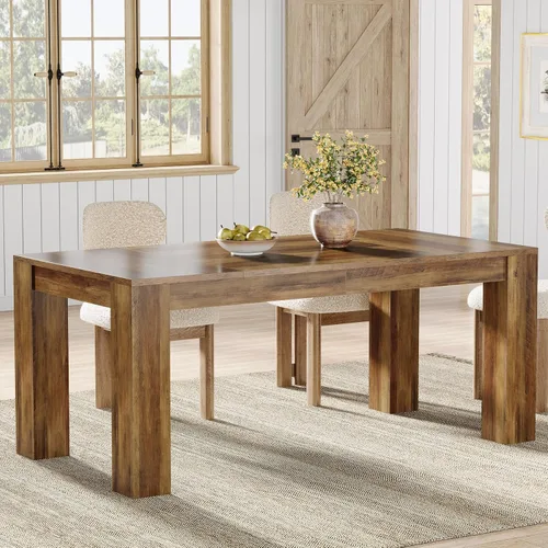 Vista 8 de Tribesigns Mesa de comedor de 63 pulgadas para 4 a 6, mesa rectangular de cocina, mesa de comedor de madera negra para cocina del hogar, comedor