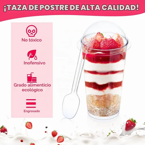 Vista 3 de Jerify - Paquete de 300 tazas de postre de plástico con tapas y cucharas, 3