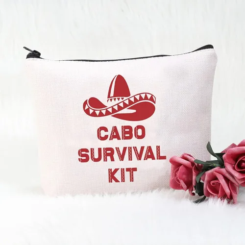 Vista 2 de POFULL Bolsa de cosméticos de boda de regalo para despedida de soltera de México, kit de supervivencia Cabo San Lucas