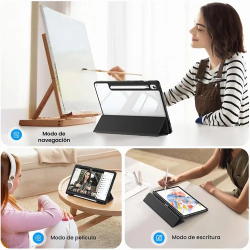 Vista 4 de Fintie Funda transparente para Samsung Galaxy Tab S10 Lite/S10 FE/S9 FE Negro