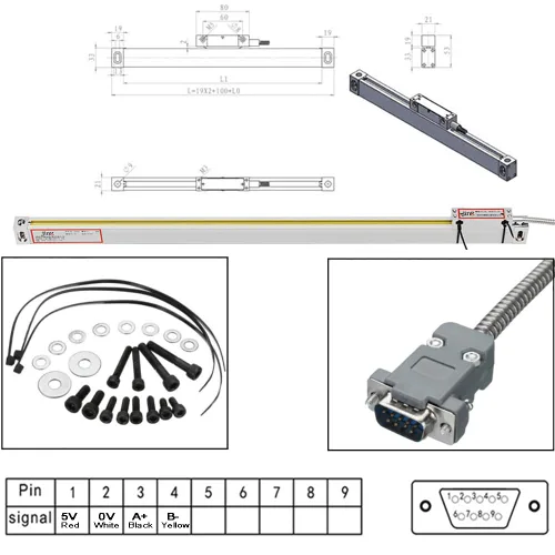 Vista 8 de Lectura digital de 2/3 ejes y codificador DRO de escala de vidrio lineal de precisión TTL para torno de fresado. Nota: la pantalla y las básculas se