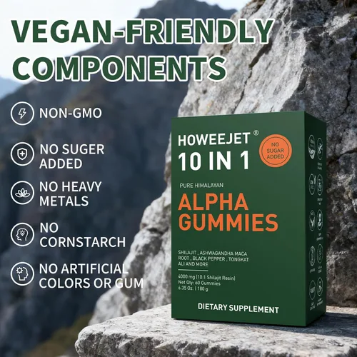 Vista 7 de Gomitas Shilajit naturales del Himalaya para hombres, gomitas alfa 10 en 1 con 4000 mg de shilajit puro, Ashwagandha, ginseng, Tongkat Ali y raíz
