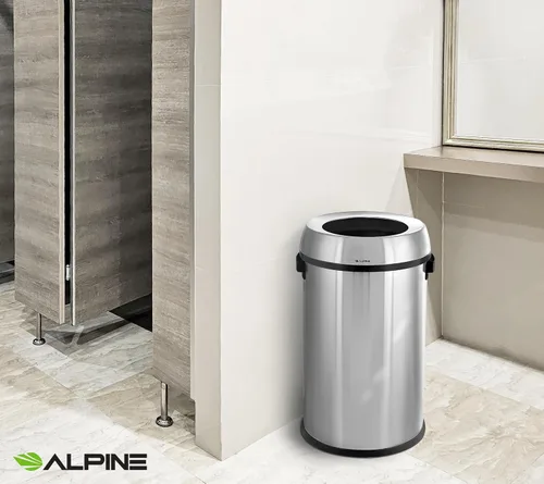 Vista 7 de Alpine - Cubo de basura de acero inoxidable de 17 galones, grado comercial, resistente a la corrosión, acabado cepillado, gran capacidad