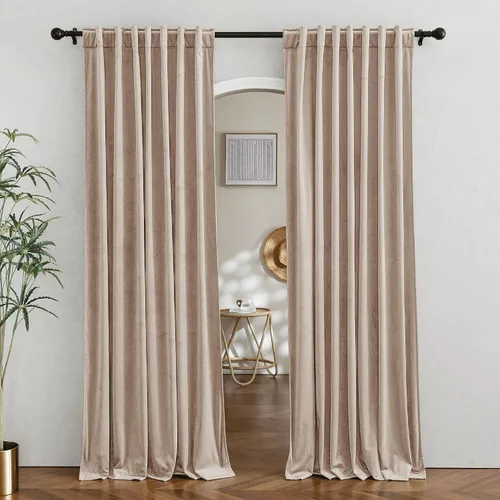 Vista 14 de RYB HOME Cortinas 100% opacas de terciopelo blanco para dormitorio, pestaña trasera y bolsillo para barra, aislamiento térmico, cortinas