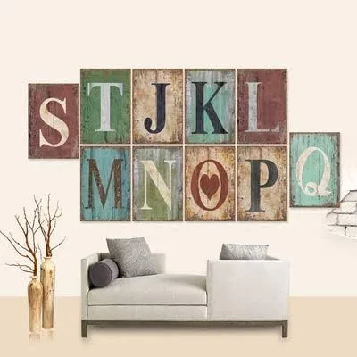 Vista 2 de Letras decorativas de hojalata, 8 x 12 pulgadas, 26 letras metálicas para colgar en la pared, letras del alfabeto para el hogar, dormitorio, bar