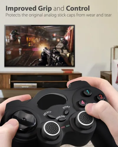 Vista 2 de Fosmon Juego de 4 agarres analógicos de control de palanca de mando, compatibles con PS5, PS4, Xbox One, Xbox Series XS, compatible con Nintendo