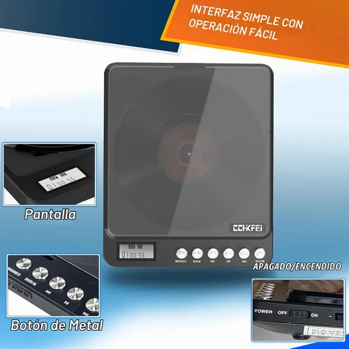 Vista 7 de Reproductor de CD portátil con Bluetooth y transmisor FM, reproductores de CD Bluetooth recargables de 2000 mAh con altavoces, conector
