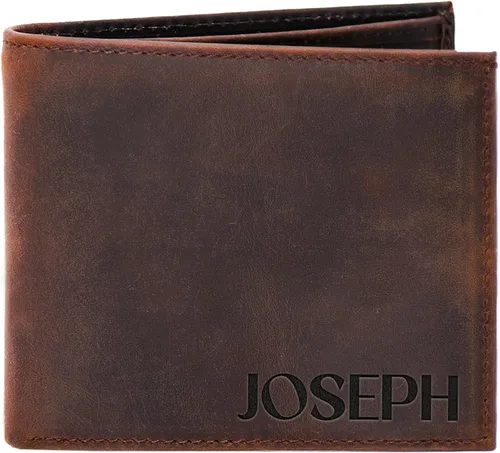 Vista 2 de Cartera personalizada para hombre, billetera de cuero genuino, carteras personalizadas para hombre, marido, papá, novio, novio, regalo para Marrón